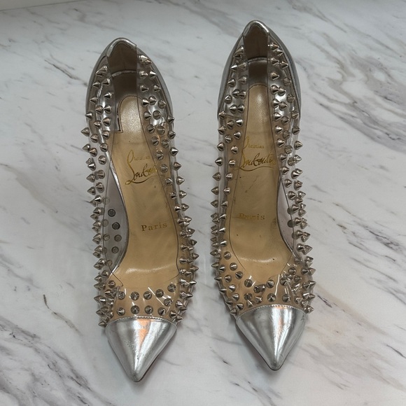Christian Louboutin Metallic Silver Spiked Heels - Picture 7 of 9